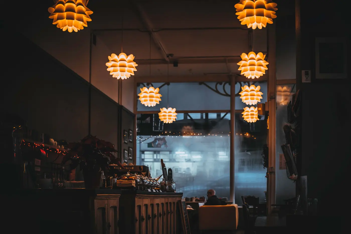 Stock photo: restaurant dining room with pendant lighting