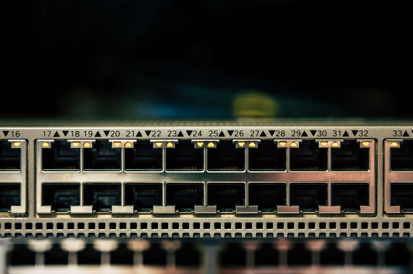 Stock photo: close view of network switch ports in a rack