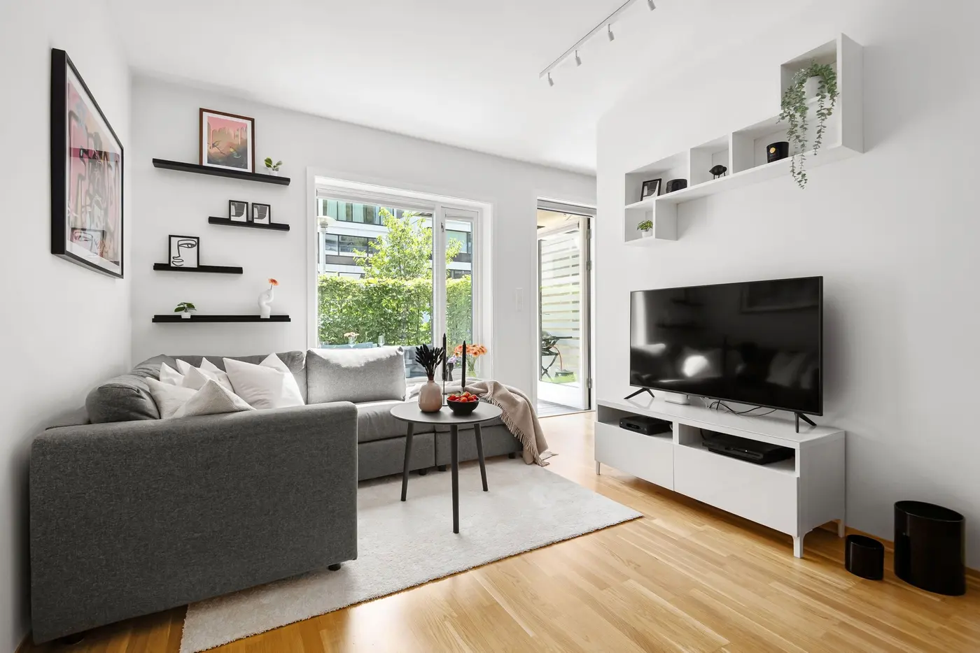 Stock photo: living room with a large TV on a low media unit